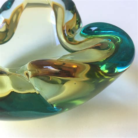 Amber Aqua And Clear Murano Glass Bowl Italian Art Glass Nextstage Vintage