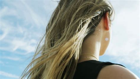 Close Up Of Womans Hair Blowing In The Wind Stock Video Footage