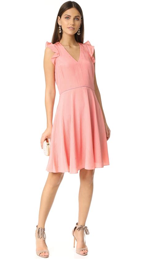 Rebecca Taylor Sleeveless Silk Ruffle Neck Dress In Pink Lyst