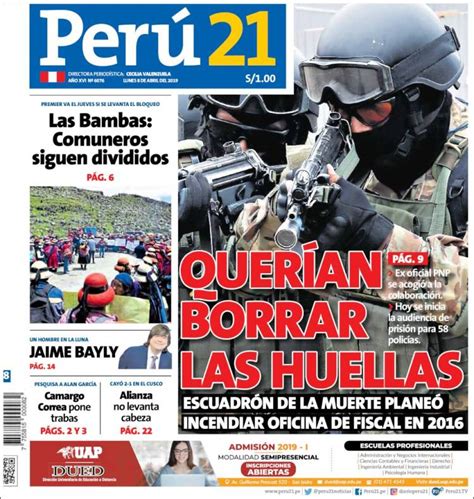 Periódico Perú 21 Perú Periódicos De Perú Edición De Lunes 8 De