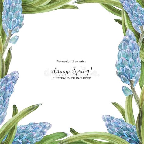 Spring Watercolor Frame With Daffodil And Hyacinth Flowers Stock Photo