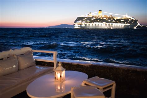 Filecruise Ship In The Coast Waters Of Mykonos Island Cyclades Agean