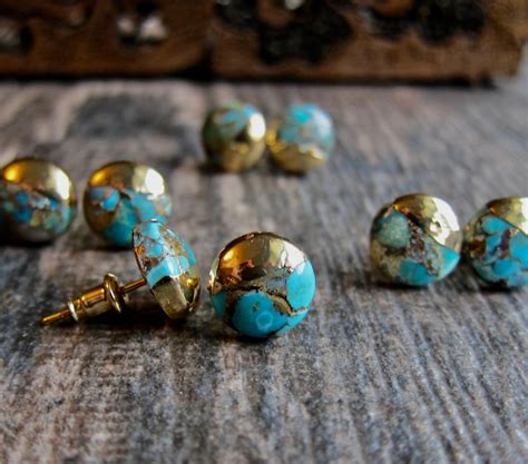 Turquoise Stud Earringsturquoise Earrings Goldgold Turquoise Etsy