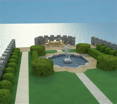 3d Landscape With Fountain And Statue Cgtrader