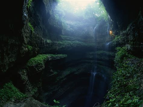 Climbing Caves Landscapes Waterfalls People Jungle Wallpaper