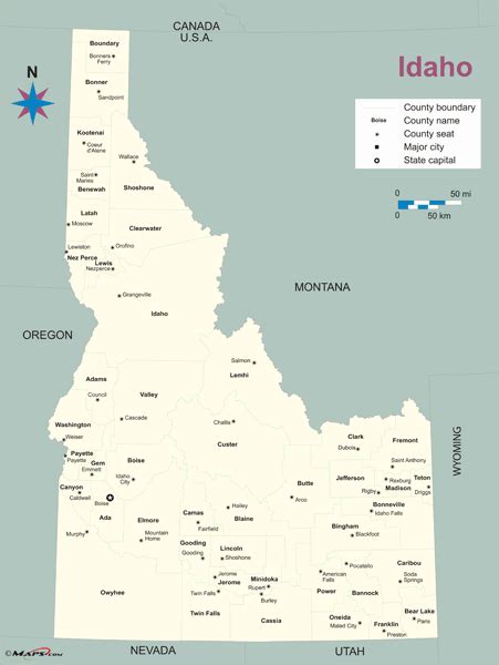 Idaho County Outline Wall Map By Mapsales