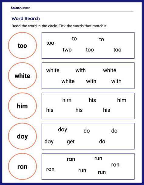 Sight Words Worksheets For Kindergarteners Online Splashlearn Page 2