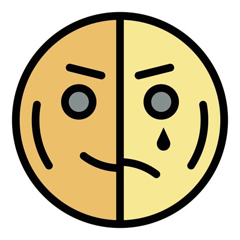 Vector De Contorno De Color De Icono De Emoji Medio Triste Feliz