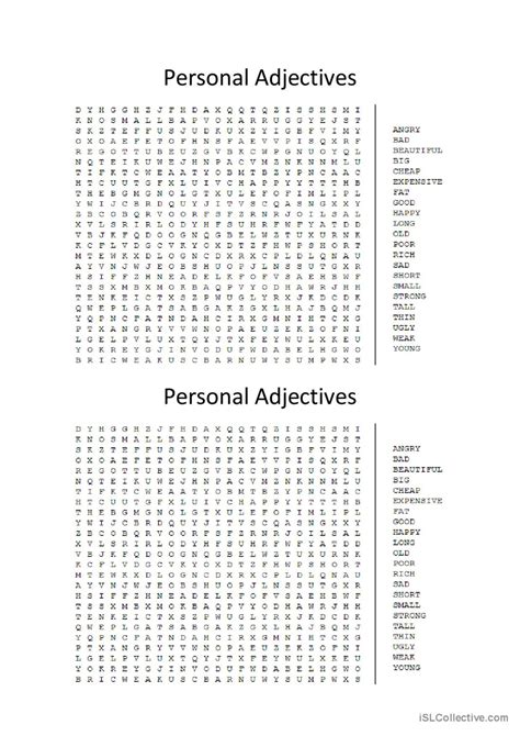 Personal Adjecties Wordsearch Wor English Esl Worksheets Pdf And Doc