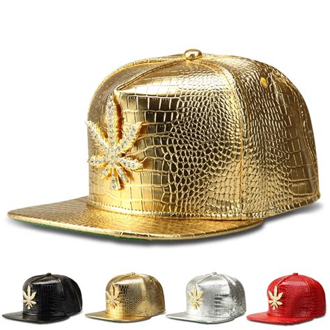New Fashion Pu Mens Hip Hop Weed Baseball Caps Casual Unisex Hats Gold