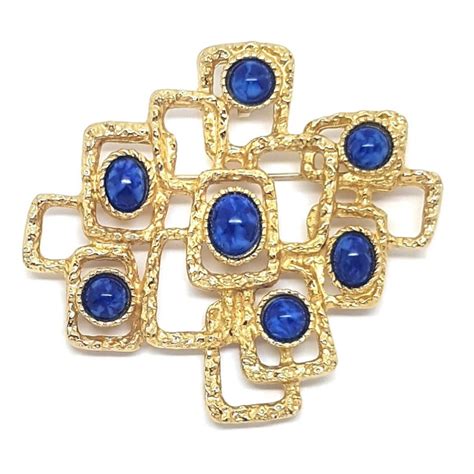 Sarah Coventry Lapis Lazuli Textured Modernist Brooch Qb Vintage