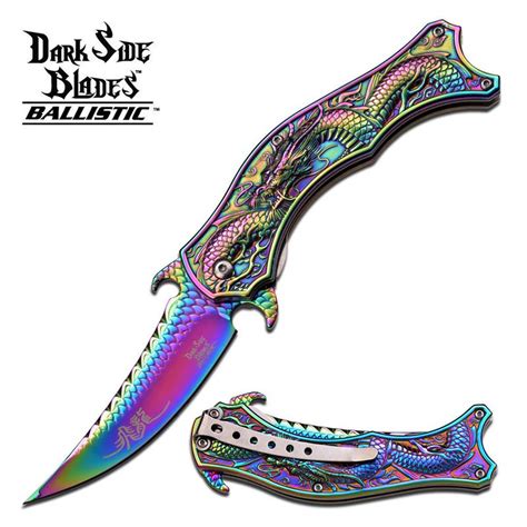 Dark Side Blades Rainbow Titanium Spring Assisted Knife Fantasy Dragon