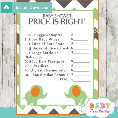 green elephant baby shower games bundle  baby