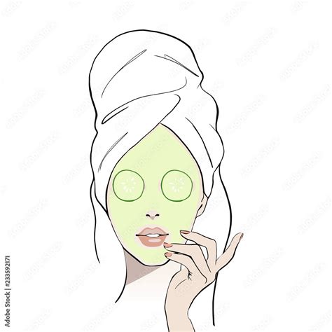 Spa Day Card Concept Woman Wears With Towel On Head Vector Hand Drawn
