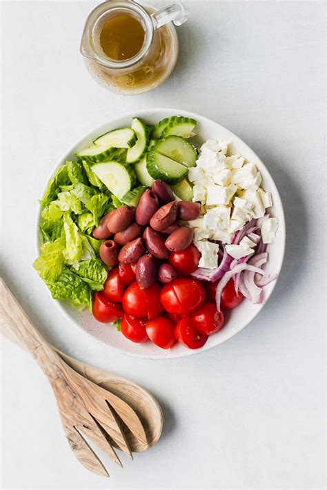Simple Greek Salad And Dressing Nourish And Fete