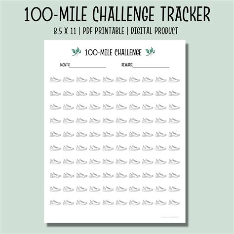 100 Mile Challenge Tracker Printable Running Tracker Walking Tracker