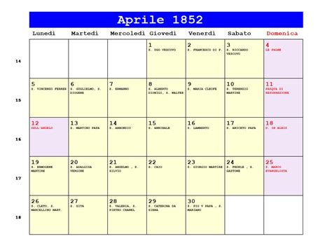 Calendario Aprile 1852 Da Stampare Le Palme Data Di Pasqua