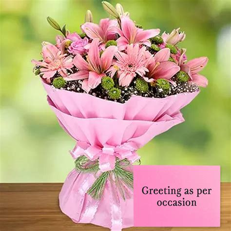 Online Pink Flowers Bouquet With Greeting Card T Delivery In Uae Fnp
