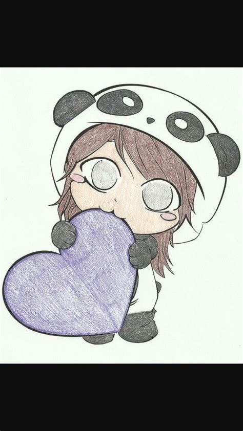 Looks pretty cute right now, doesn't it? Cute panda-chibi kissing a hart. | Personnage kawaii ...