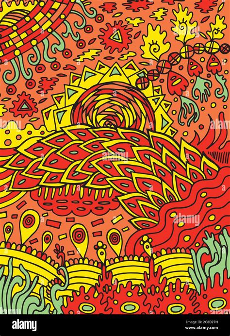 Colorful Hippie Psychedelic Abstract Doodle Art Hand Drawn Cartoon
