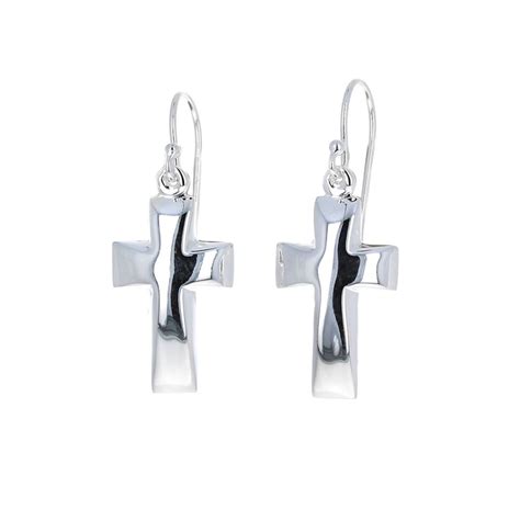 Sterling Silver Dangle Cross Earrings High Polished Dangle Etsy