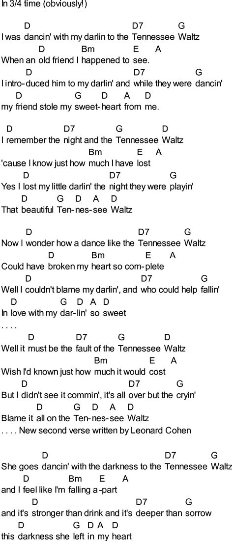Bluegrass Songs With Chords Tennessee Waltz Lyrics And Chords