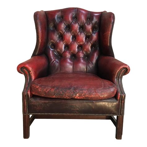 Red Leather French Wingback Chair Chairish