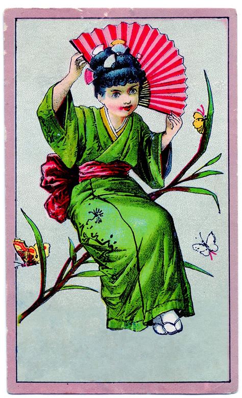 Vintage Clip Art Cute Kimono Girl The Graphics Fairy