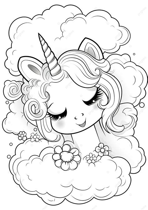 Coloring Unicorn Cartoon On Cloud Sweet Dream Kawaii Worksheet