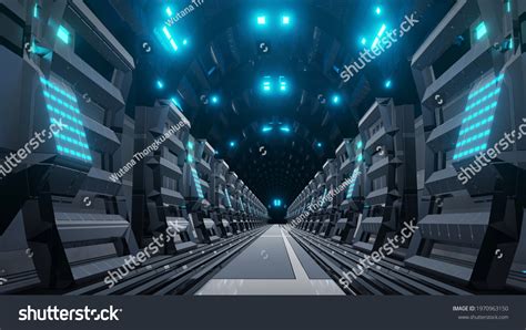 Futuristic Scifi Tunnel Walkway Beautiful Reflective Stock Illustration