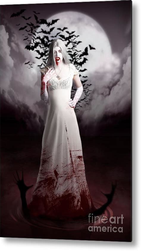 Female Vampire During Twilight Full Moon Horror Metal Print By Jorgo
