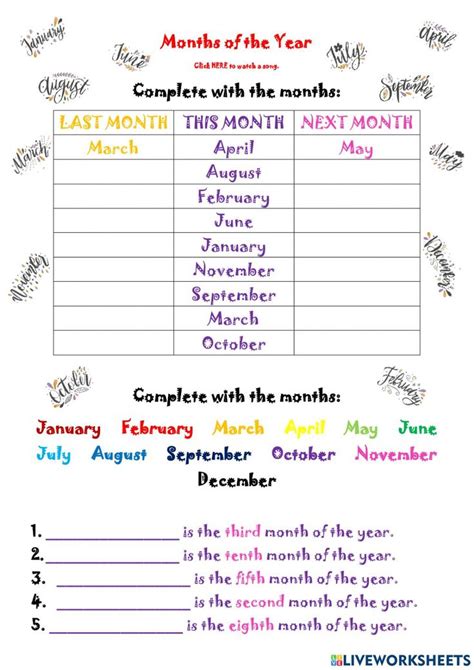 Months Of The Year Online Exercise For Grade 4 Months In A Year