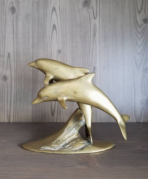 Vintage Brass Dolphin Statue Dolphin Figurine Brass Animal T