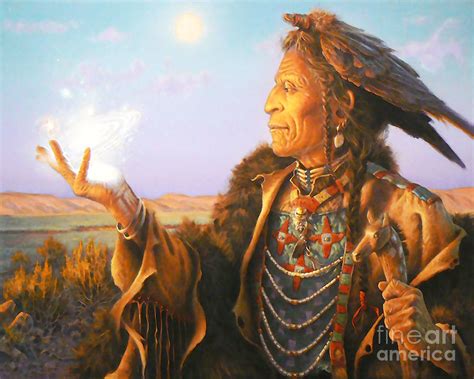 Native American Old Shaman Women Watercolor Oil Digital Art By Trindira A
