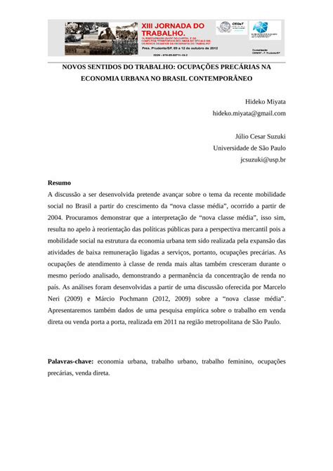 PDF NOVOS SENTIDOS DO TRABALHO OCUPAÇÕES atividades de baixa