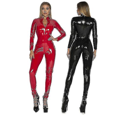 Fashion Sexy Lady Pvc Leather Latex Catsuit Open Crotch Elastic Wetlook Pu Lingerie Bodysuit