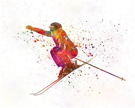 Woman Skier Skiing Jumping 03 In Watercolor Fine Art Print Etsy