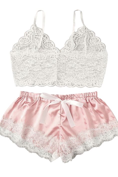 Sweet Innocence Lace And Satin Slumberwear Tops With Sexy Lacy Shorts My Secret Drawer Au