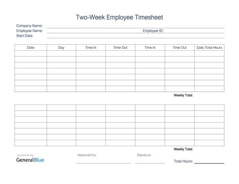 Printable Two Week Employee Timesheet In Word