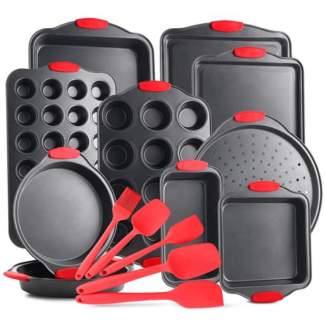 15 Piece Bakeware Set Nonstick Carbon Steel Oven Safe With Silicone Handles Kitchen Dining