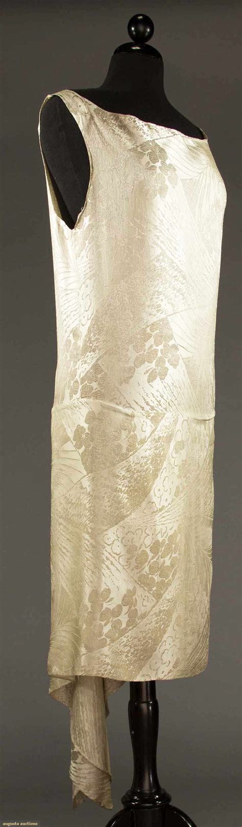 Silver Gold Lame Evening Gown S Cream Silk Satin Tubular W
