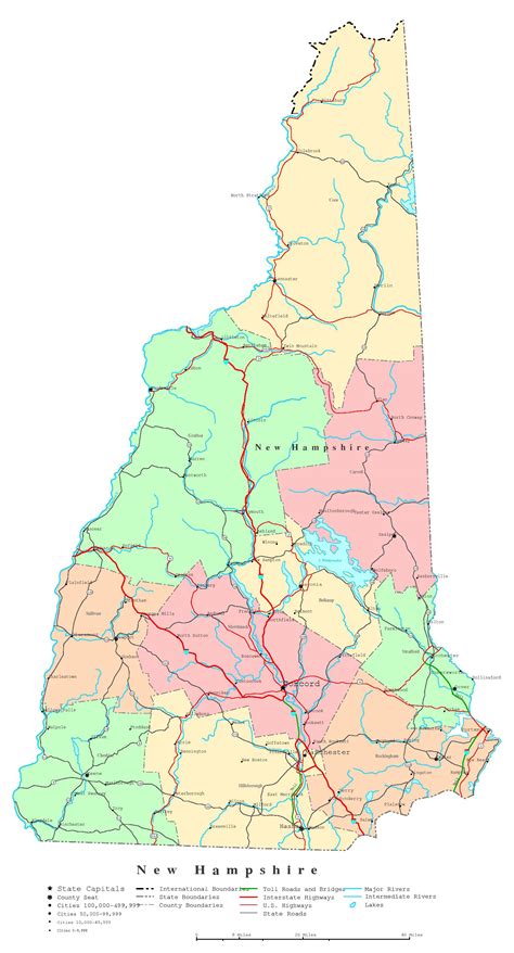Laminated Map Large Detailed Administrative Map Of New Hampshire