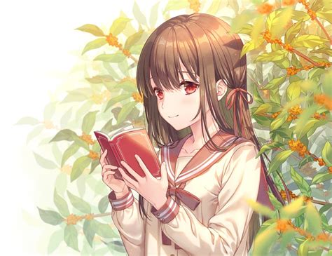 Download 1870x1440 Anime School Girl Reading A Book Brown Hair Wallpapers