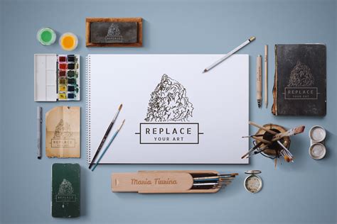 An app that makes your app look better. Free Art Equipments Scene Mockup (PSD)