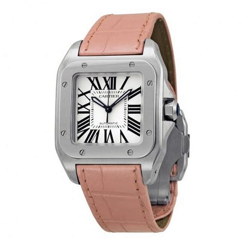 Cartier Cartier Womens Santos 100 Pink Leather Band Steel Case