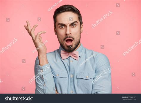 Indoor Shot Confused Angry Bearded Young Stock Photo 758432125