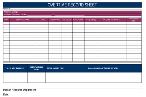 Overtime Record Sheet