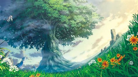 Green Leafed Tree Animated Illustration Artwork Fantasy Art Trees