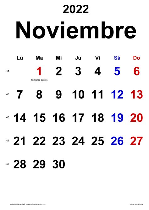 Calendario Noviembre 2022 En Word Excel Y Pdf Calendarpedia