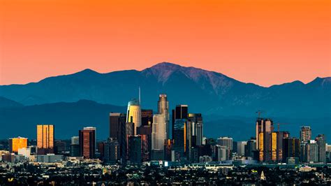 Los Angeles Skyline At Sunset Classic View California Usa Windows